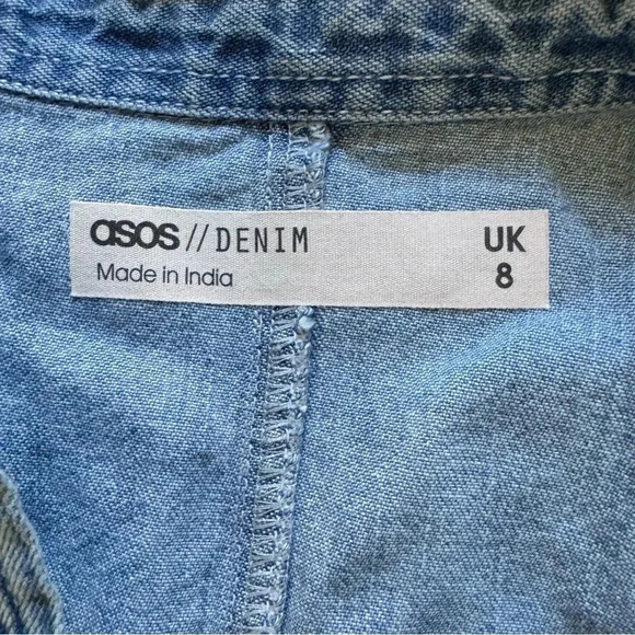 ASOS Blue Denim Jean Shirt Mini Dress Button Down Collar Long Sleeve Cotton 4 - Picture 10 of 12